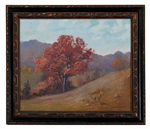 Appraisal: Autumn Landscape with Oak Tree and Deer by Francis Clark