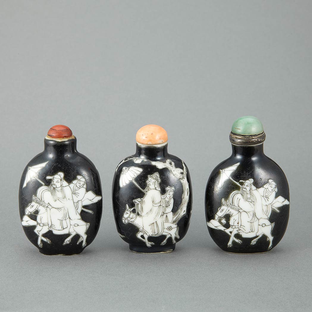 Appraisal: Group of Three Chinese Porcelain Snuff Bottles Early th century