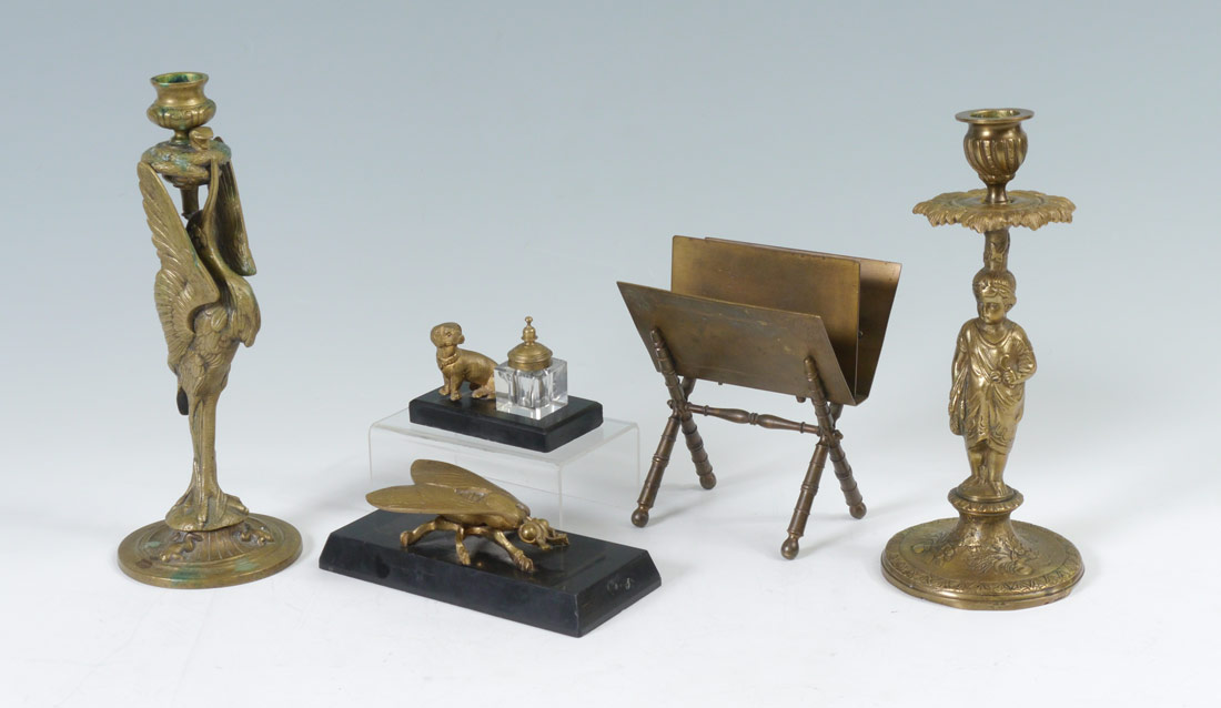 Appraisal: PIECE BRONZE CANDLESTICKS DESK ACCESSORIES pieces total to include Figural