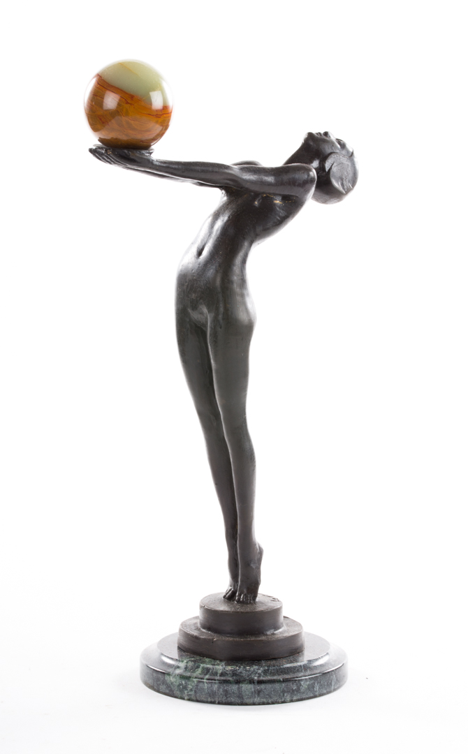 Appraisal: After Max Le Verrier art deco bronze figure stylized female