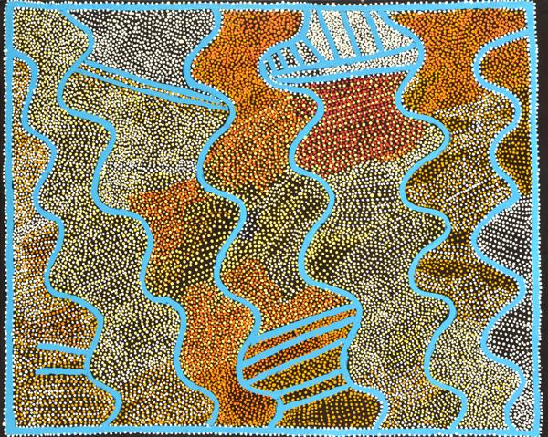 Appraisal: SHORTY ROBERTSON JANGALA BORN CIRCA Ngapa Tjukurrpa Water Story acrylic