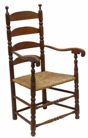 Appraisal: American ladder-back armchair New Hampshire th c ball-and-ring finials sausage-turned