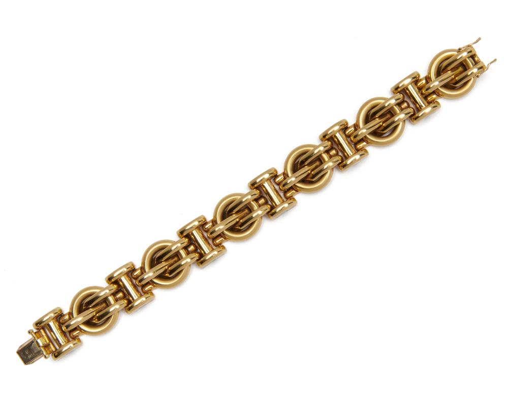 Appraisal: K Gold Bracelet Italy the fancy-link bracelet comprised of six