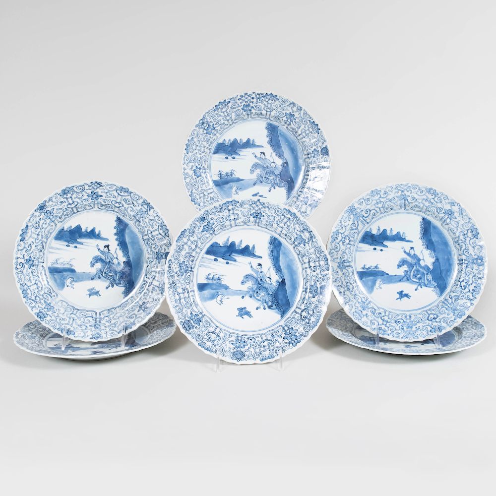 Appraisal: Set of Six Chinese Blue and White Porcelain Lobed Dishes