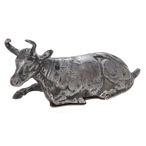 Appraisal: A German silver recumbent cow novelty snuff box mm l