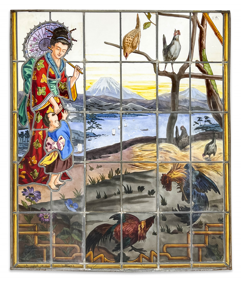 Appraisal: Joseph VantillardFrench - Japonisme Window Panelstained and painted glass x