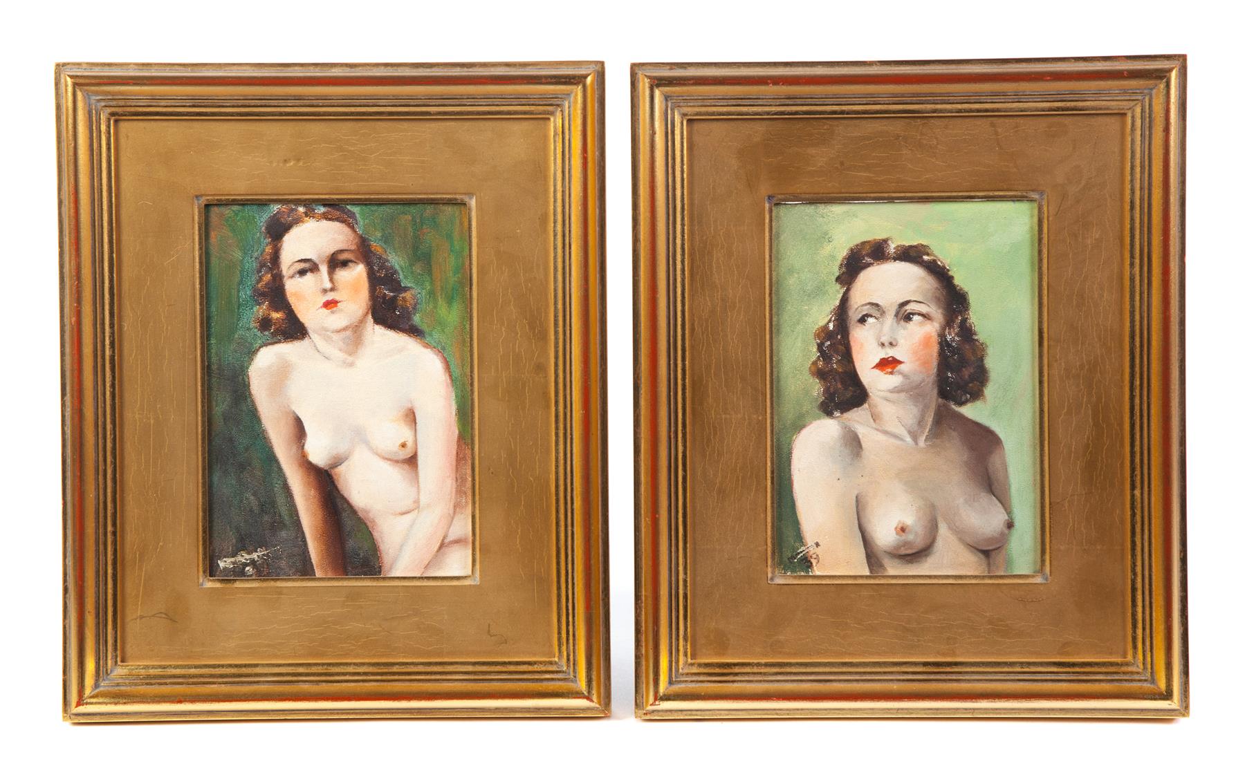 Appraisal: TWO FRAMED OIL ON BOARD NUDE PAINTINGS American nd quarter-