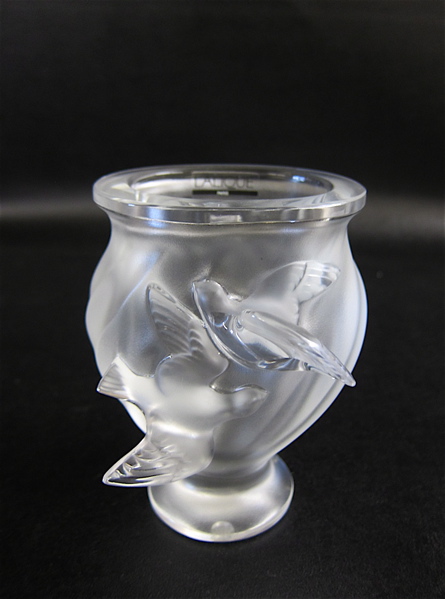 Appraisal: LALIQUE CRYSTAL VASE in the Rosine pattern incised Lalique France