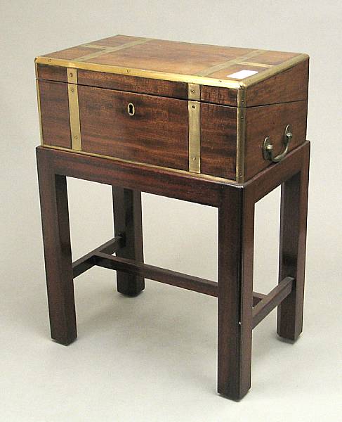 Appraisal: An English brass bound mahogany lap desk on later stand