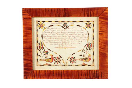 Appraisal: FRAKTUR BY ABRAHAM BRUBAKER PENNSYLVANIA ACTIVE - Watercolor and ink