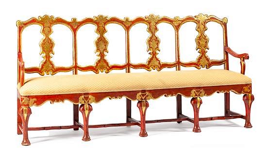 Appraisal: A Spanish Painted and Parcel Gilt Settee Height x width