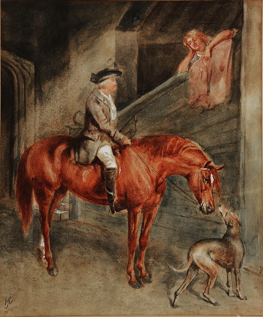 Appraisal: J W A figure on horseback in stable signed with