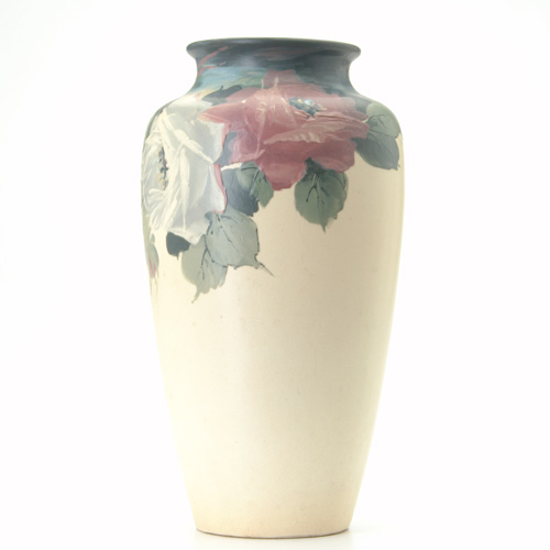 Appraisal: WELLER White and Decorated Hudson classically-shaped vase painted with deep