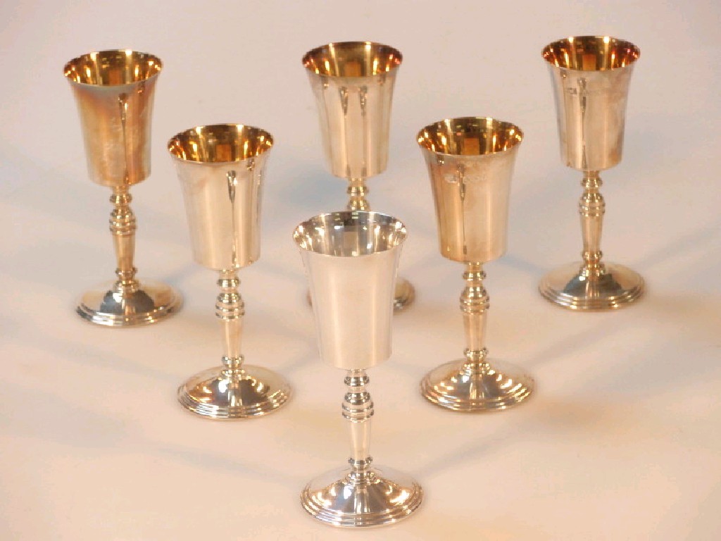 Appraisal: A set of six modern silver liquor goblets Birmingham assay