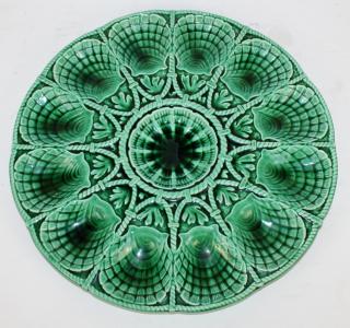 Appraisal: French Sarreguemines ceramic oyster platter French Sarreguemines Majolica oyster platter