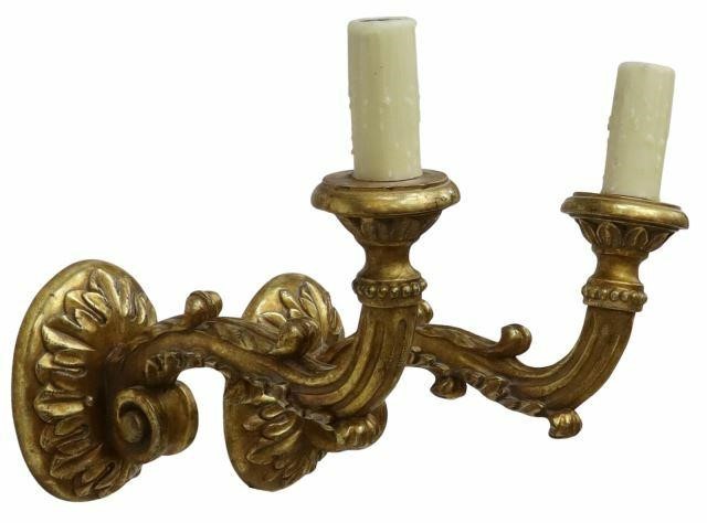 Appraisal: pair Carved giltwood wall sconces late th c each with