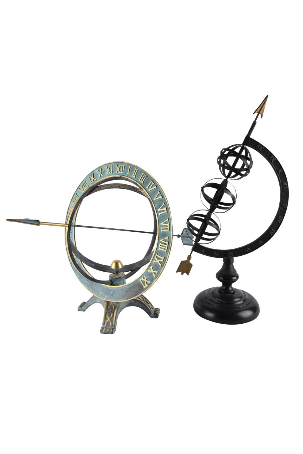 Appraisal: TWO PAINTED METAL ARMILLARY SPHERESCondition with some slight reduction to