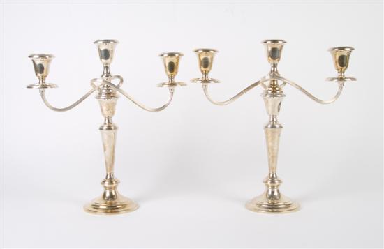 Appraisal: A Pair of American Sterling Silver Three-Light Candelabra Gorham Height