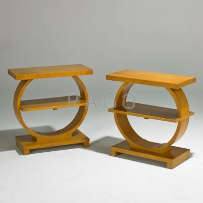 Appraisal: AMERICAN ART DECO Pair of tiered side tables s Bleached