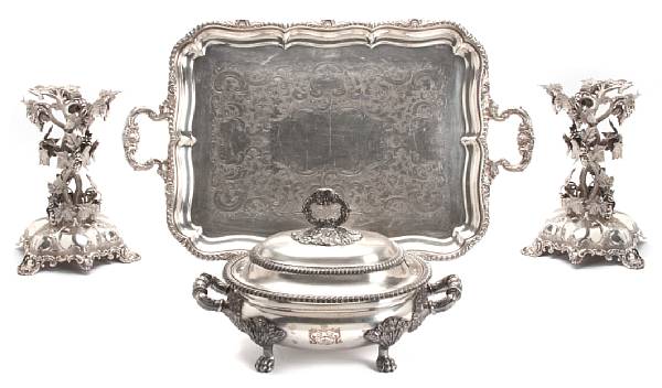 Appraisal: A group of plated table articles Comprising Sheffield plate melon