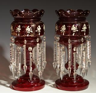 Appraisal: Pair of English Victorian Ruby Glass Lusters th c with