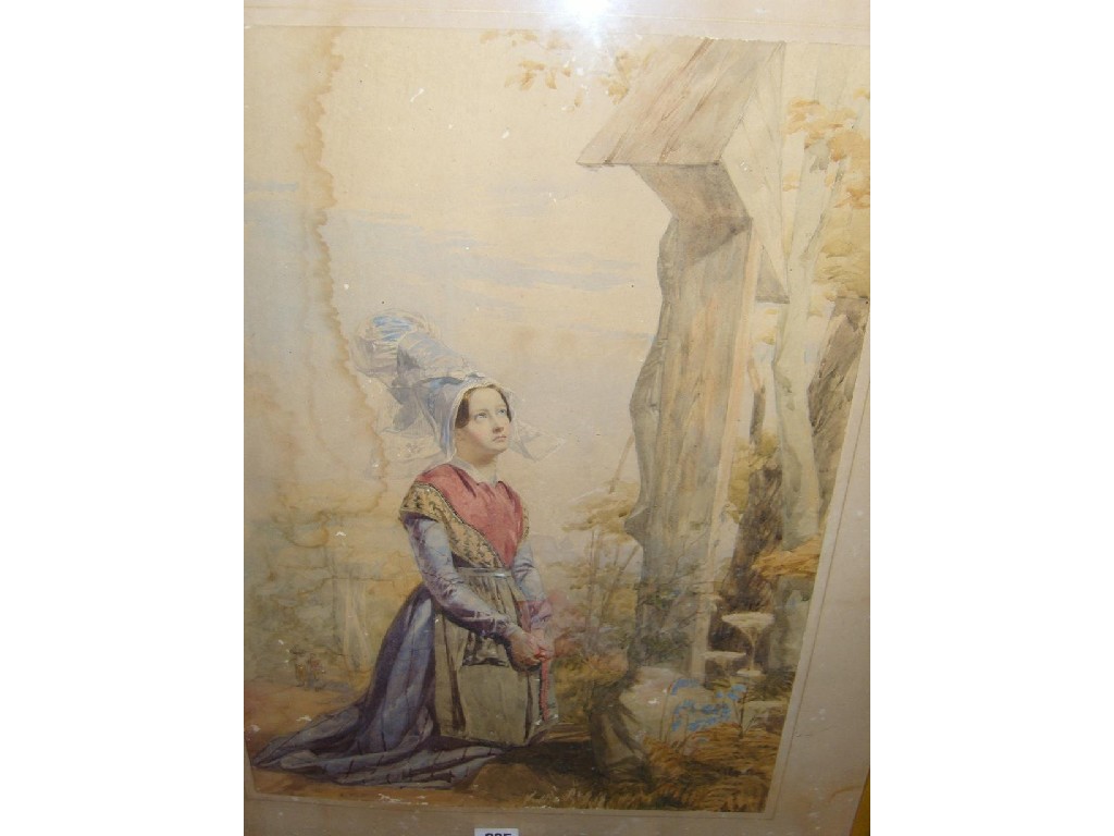 Appraisal: A th century continental watercolour of a pious young woman