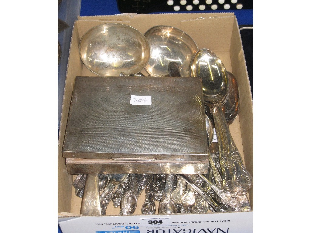 Appraisal: Box of loose EP cutlery and a silver cigarette box