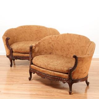 Appraisal: Pair antique Louis XV style curved settees Pair antique Louis