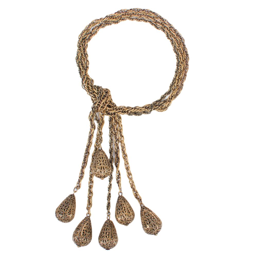 Appraisal: JOSEFF OF HOLLYWOOD BOOK PIECE BRASS FILIGREE TEARDROP TRIPLE LARIAT