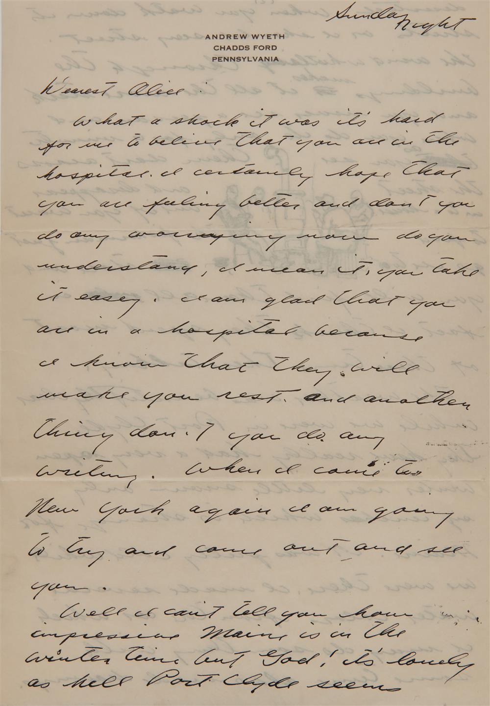 Appraisal: Letter from ANDREW WYETH American - to Alice Moore Sunday