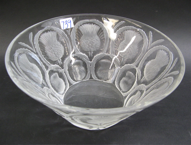 Appraisal: FRENCH LALIQUE CRYSTAL BOWL having clear and frosted sides decorated