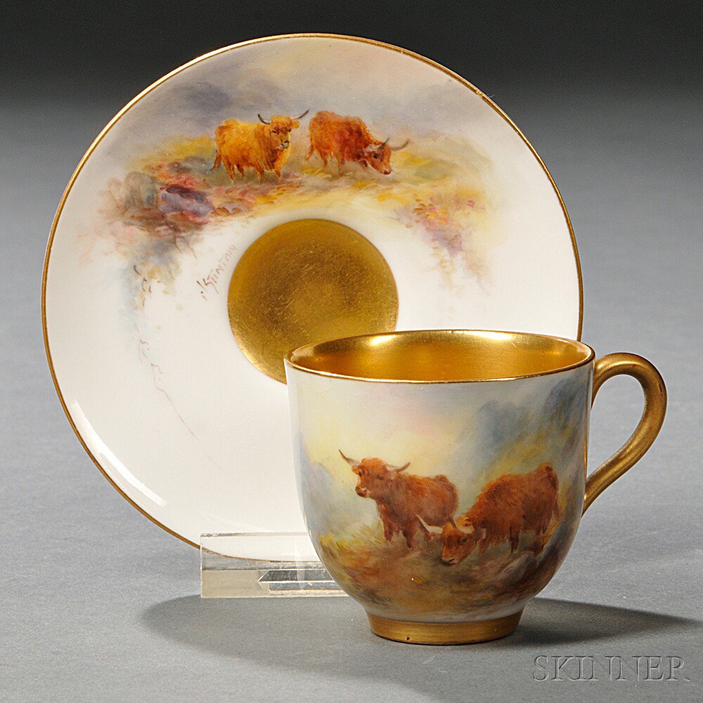 Appraisal: Royal Worcester Harry Stinton Decorated Demitasse Cup and Saucer England