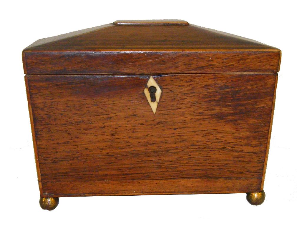 Appraisal: th century walnut and string inlaid tea caddy the hinged