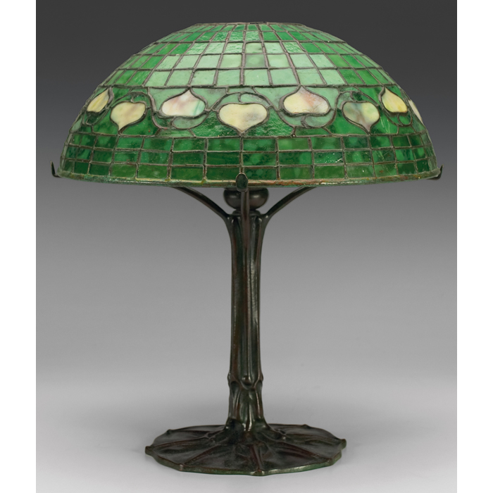 Appraisal: Tiffany Studios table lamp extremely unusual bronze base supporting a