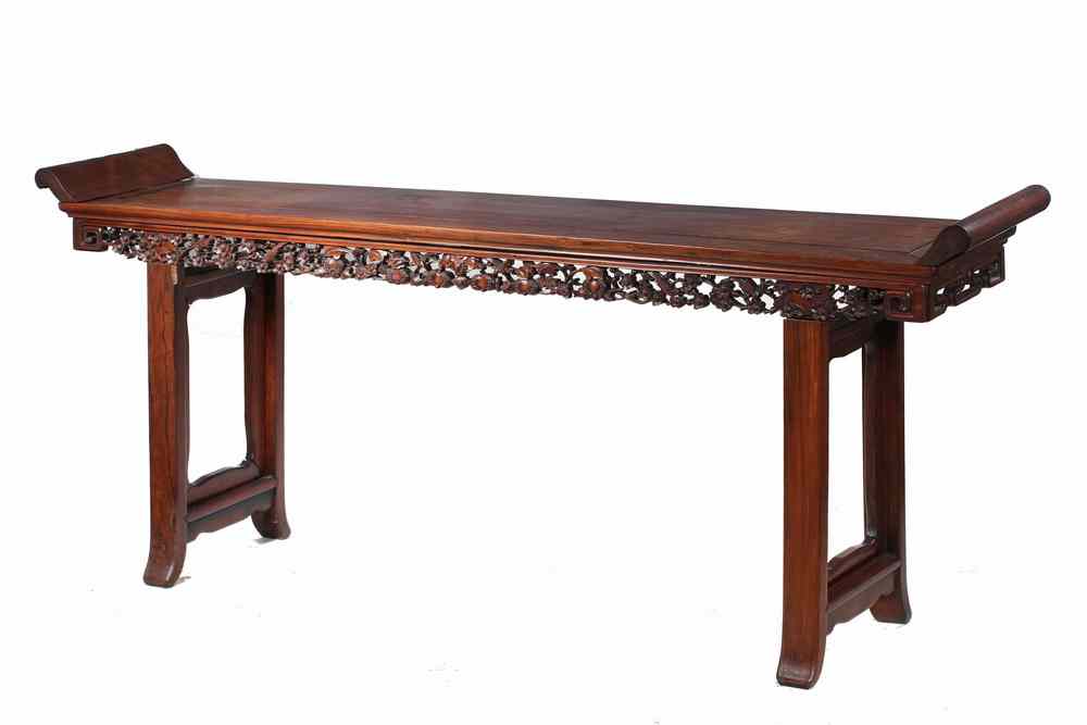 Appraisal: ALTAR TABLE - Solid rosewood carved Chinese altar table open