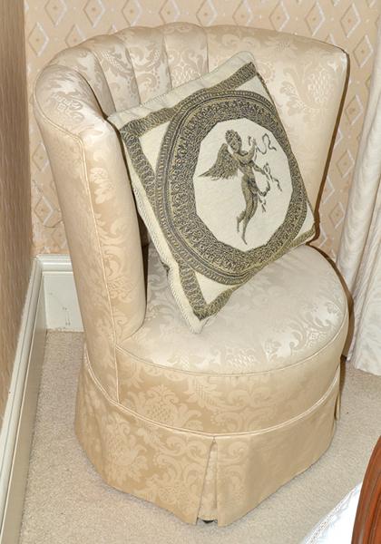 Appraisal: BROCADE UPHOLSTERED BOUDOIR CHAIR AND CUSHION