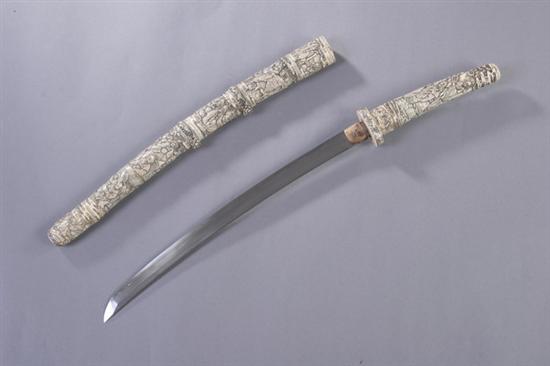 Appraisal: JAPANESE SHORT SWORD WAKIZASHI th century Bone and ivory mounted