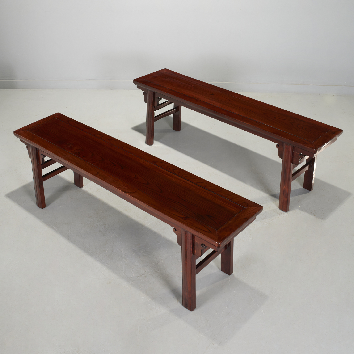 Appraisal: PAIR CHINESE HARDWOOD LONG BENCHES th th c China the