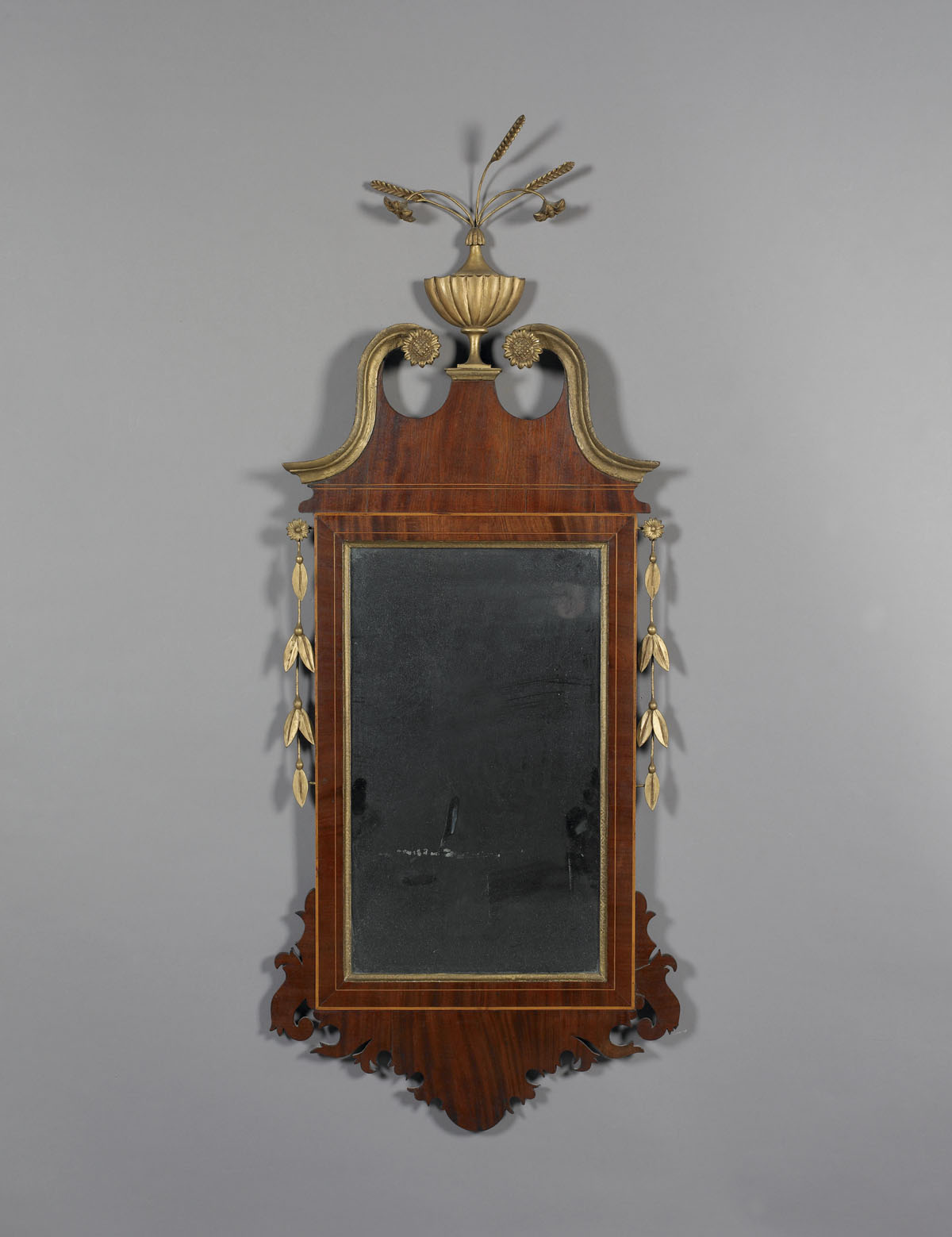 Appraisal: NEW YORK FEDERAL INLAID MAHOGANY AND PARCEL- GILT MIRROR The