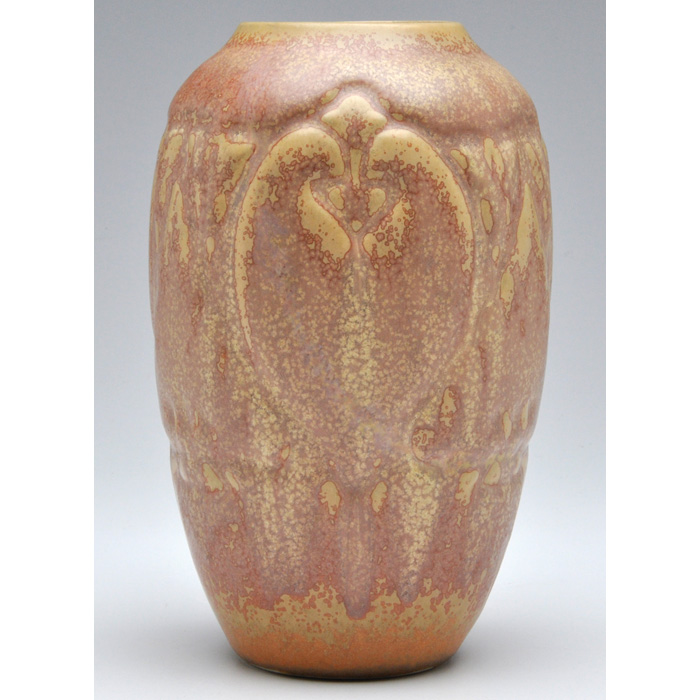 Appraisal: California Faience vase attribution tapered shape with an elaborate incised