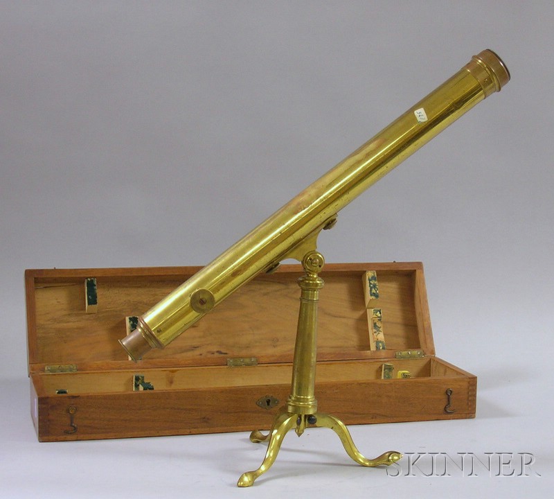 Appraisal: in Brass Telescope and Stand with in brass tube rack