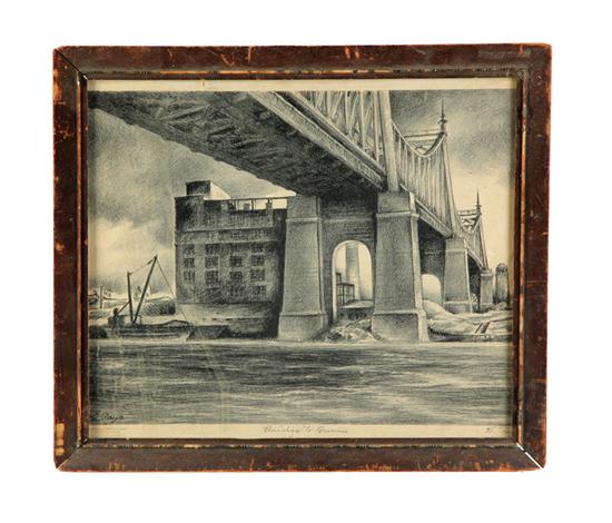 Appraisal: BRIDGE TO QUEENS BY HAROLD FAYE AMERICAN - Lithograph -