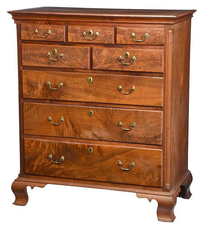 Appraisal: American Chippendale Figured Walnut Tall Chest Pennsylvania late th century