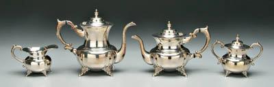 Appraisal: Four piece sterling tea service urn finials scroll handles four