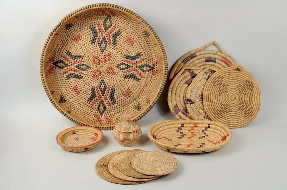 Appraisal: Twelve Inuit Grass Reed Baskets Plaques Twelve Inuit grass and