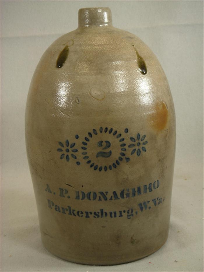 Appraisal: gallon blue decorated stoneware jug signed A P Donaghho Parkersburg