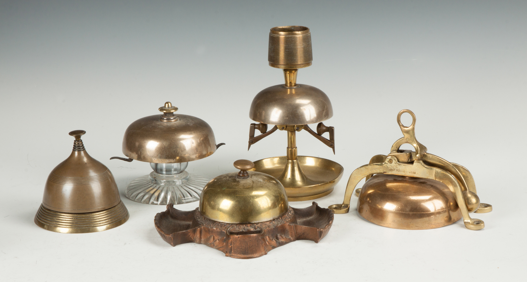 Appraisal: Group of Victorian Brass Bells One has glass bottom one