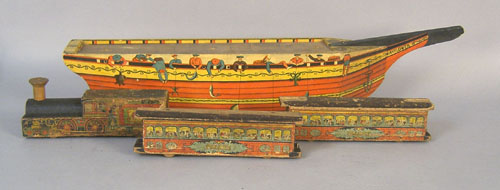 Appraisal: Wooden and paper lithograph Mayflower toy ship patented l together