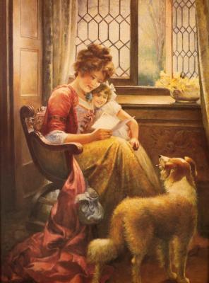 Appraisal: th Century Mother and Child with Dog Young Lady Holding