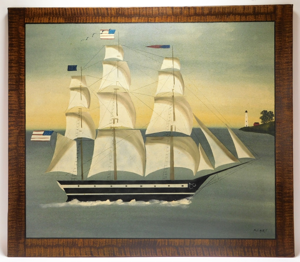 Appraisal: HOPE R ANGIER MARITIME SHIP PAINTING Maine ContemporaryFolk art depiction